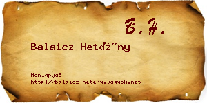 Balaicz Hetény névjegykártya